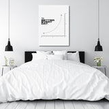 Motivational wall art with a minimalist growth chart and “1% Better Every Day” text above a bedroom bed.
