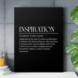 Inspiration definition motivational canvas print in a minimalist typographic design, front view