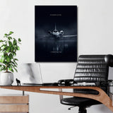 Motivational canvas print with a luxury jet on a dark runway, minimalist office decor