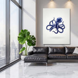 Modern canvas print with a blue octopus in a minimalist living room