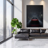 Luxury canvas wall art with night Porsche in forest, minimalist wall art for the wall for a modern living room