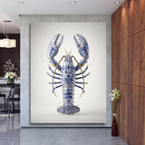Luxury canvas print for a living room with a blue-and-white porcelain lobster and gold accents, modern art decor