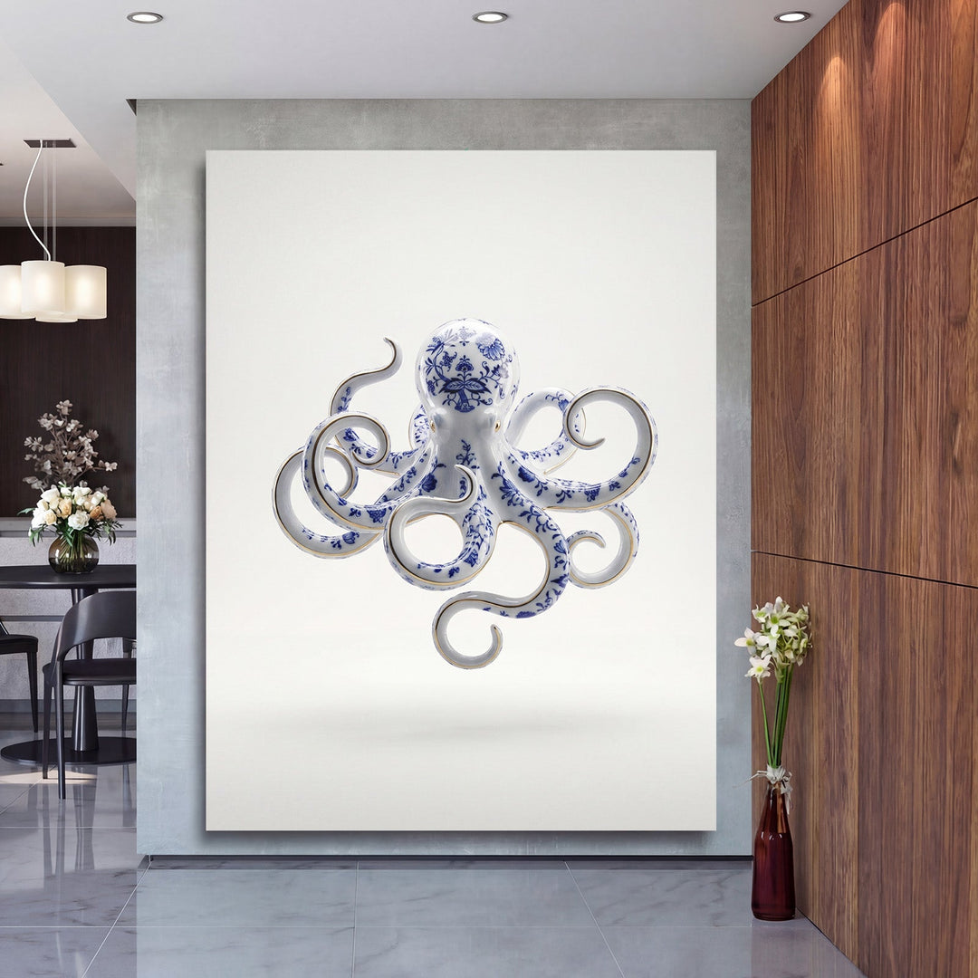 Modern canvas print with a porcelain octopus in a luxury office, designer wall art