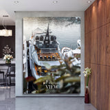 Motivational canvas print with a luxury yacht above the sea as a statement piece for a modern living room