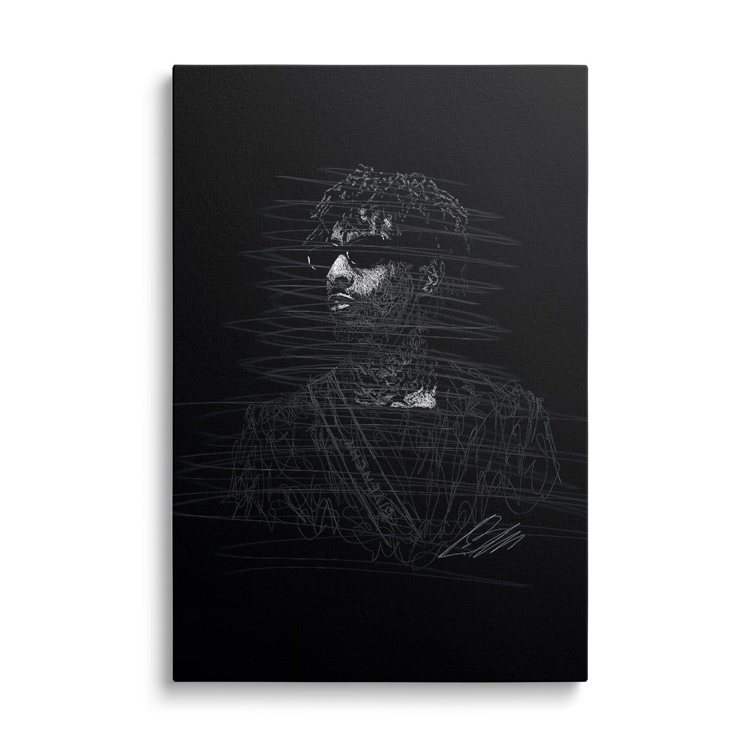 Modern black-and-white portrait in street art style, modern wall art, front view