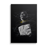 Pop art portrait of a rapper with a minimalist look, gold chain and motivational quote on a black background
