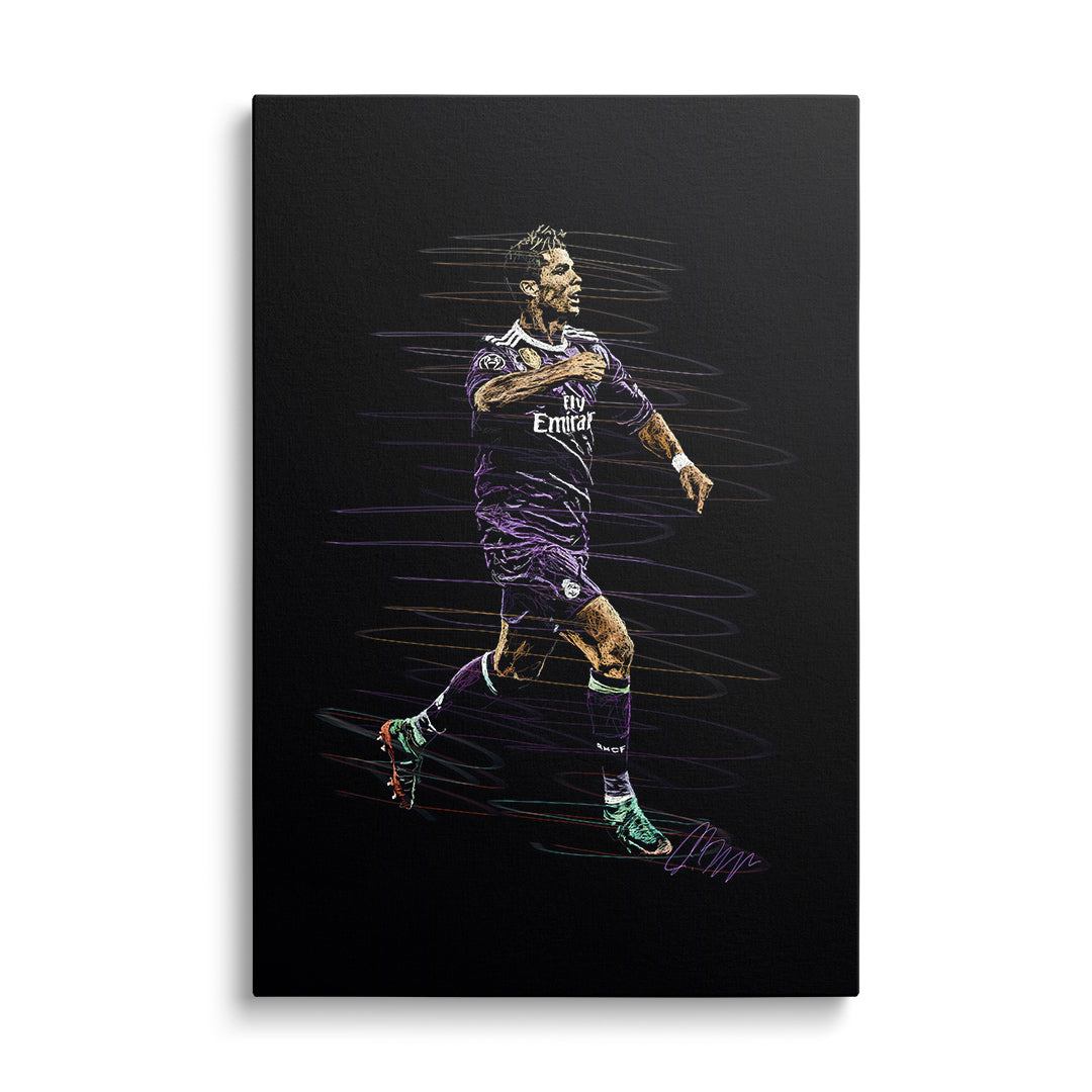 Modern pop art canvas print with dynamic movement of a football player in a minimalist sports style