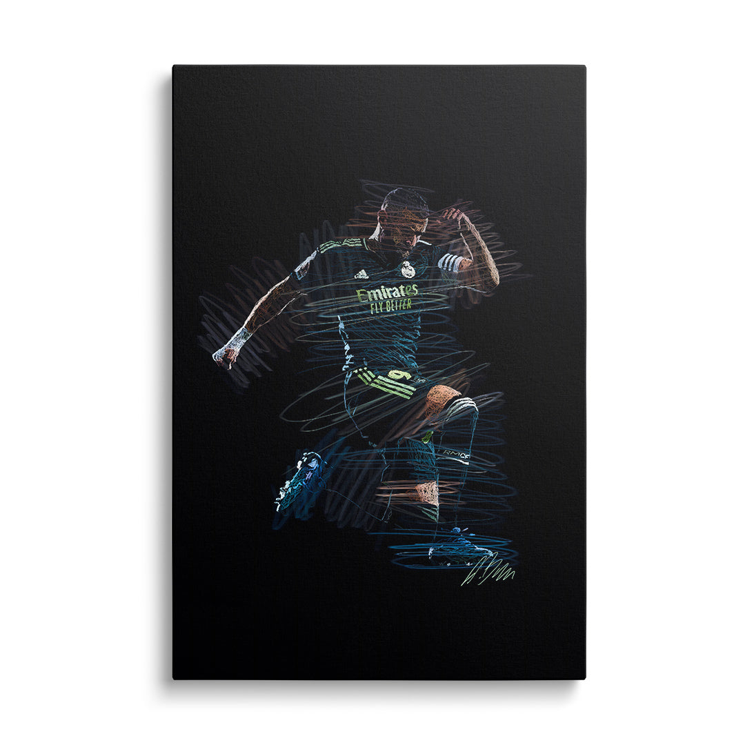 Pop art wall art of a football player in action, modern street art front view
