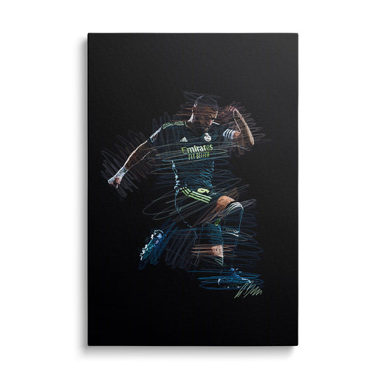 Pop art wall art of a football player in action, modern street art front view