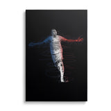 Modern canvas print with a front-facing silhouette of a running football player and red-blue dynamic lines