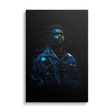 Modern pop art canvas wall art featuring a neon portrait of a man in street art style on a black background.
