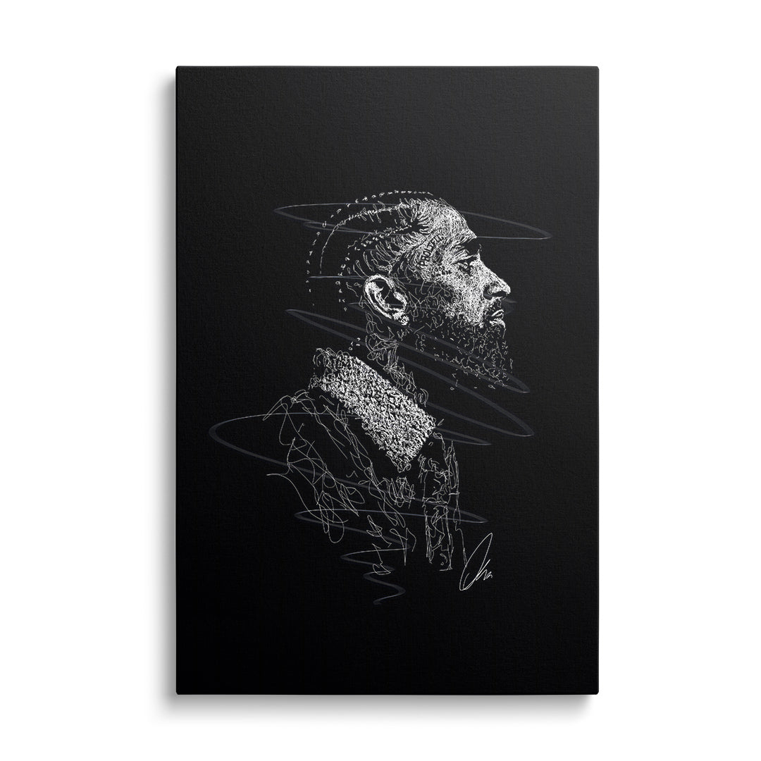 Motivational canvas wall art with a minimalist line art profile portrait of a man in a modern black-and-white design.