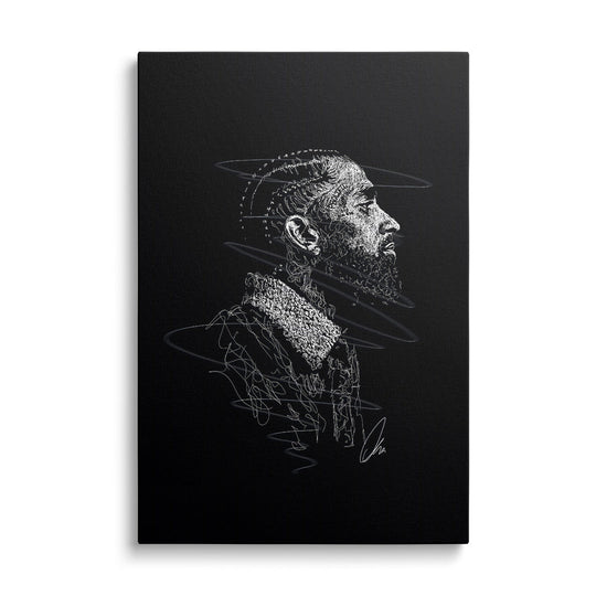 Motivational canvas wall art with a minimalist line art profile portrait of a man in a modern black-and-white design.