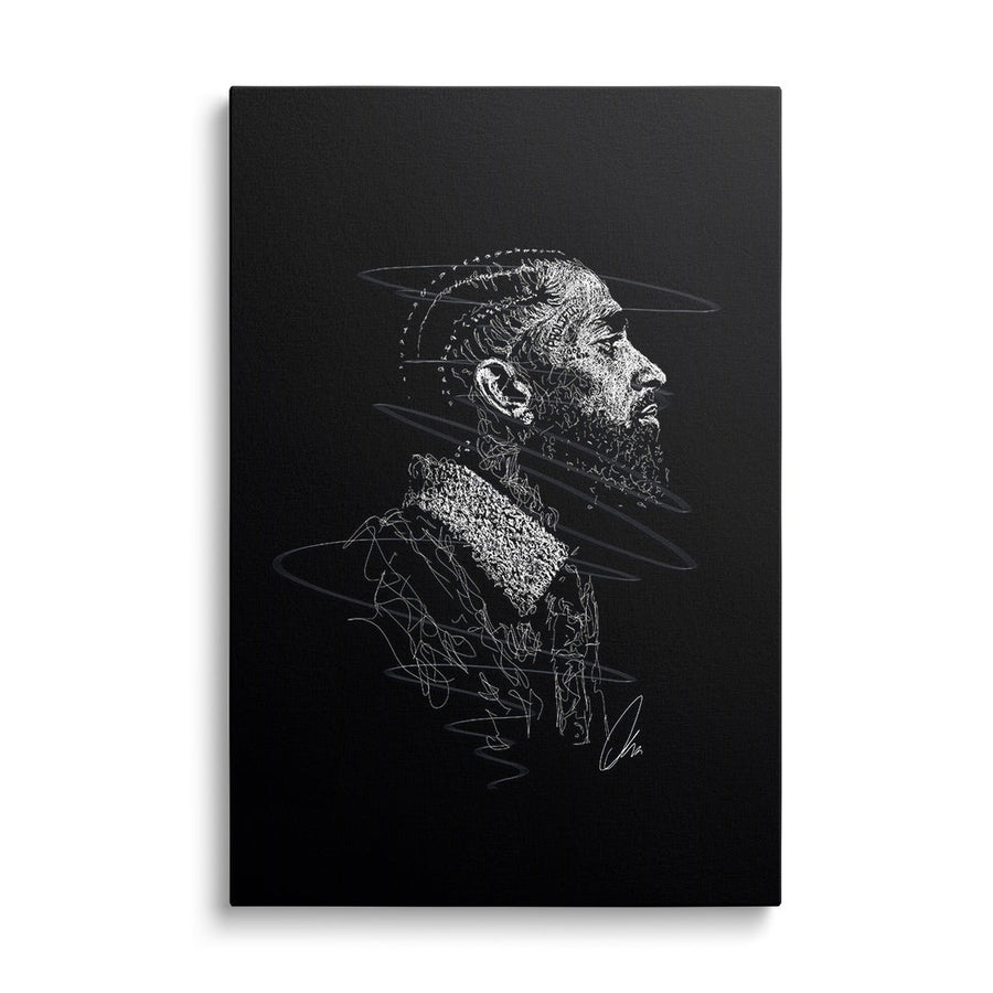 Motivational canvas wall art with a minimalist line art profile portrait of a man in a modern black-and-white design.