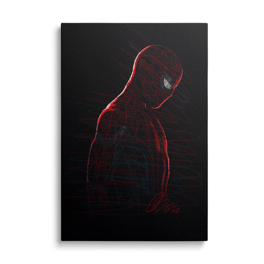 Pop art canvas print with a comic-style superhero portrait in red and blue, front view.