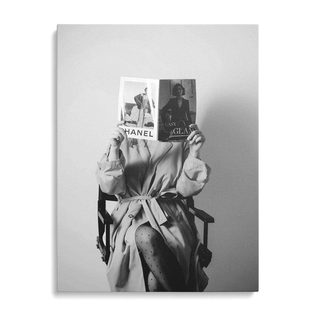 Chanel Paris modern canvas wall art displayed on a wall.