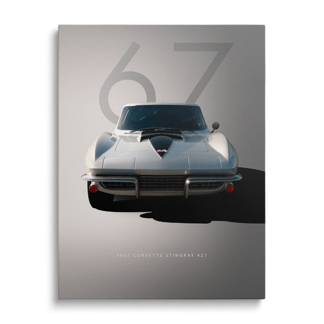 Motivational canvas wall art with a luxury retro sports car front view in a minimalist design