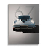 Motivational canvas wall art with a luxury retro sports car front view in a minimalist design