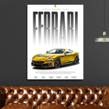 Luxury canvas wall art above a brown leather Chesterfield sofa in a living room, front view