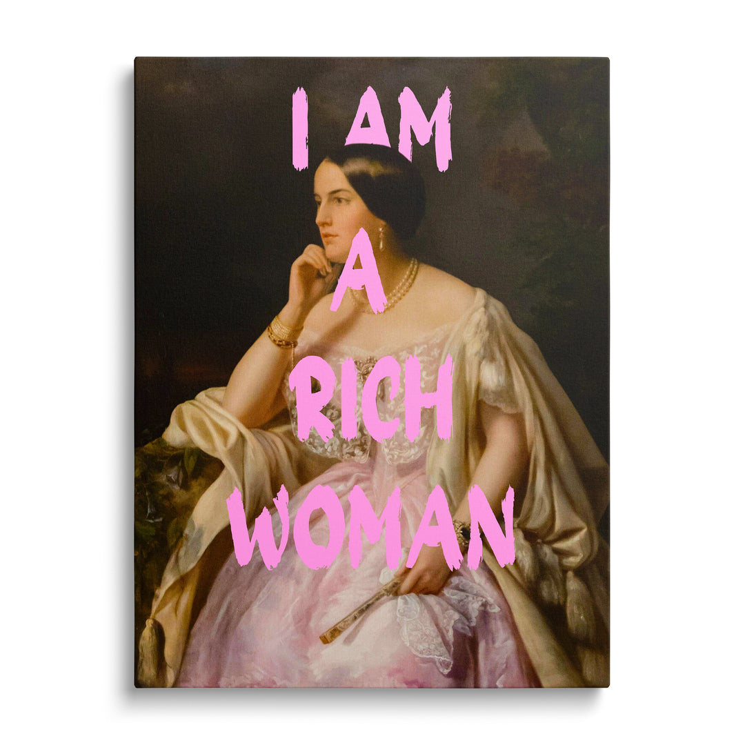 Motivational canvas print with a portrait of an elegant lady in historical dress and pink graffiti lettering