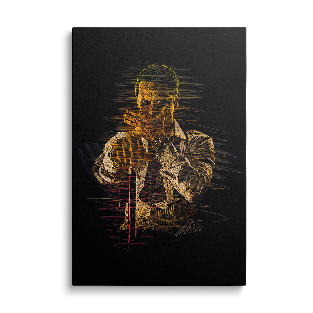 Pop art wall art of a wild clown in street art style, motivational canvas print from a front view