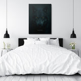 Motivational canvas wall art with a fierce wolf and FOCUSED text in a minimalist bedroom, modern wall decor.