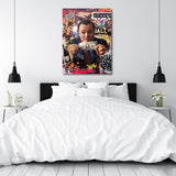 Street art motivational wall art above a bed with Wolf of Wall Street, money, luxury car and watch