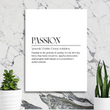 Motivational wall art with the quote “Passion is the genesis of genius” by Tony Robbins on a marble wall