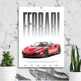 Motivational wall art with a red Ferrari F8 Spider in a designer office in front of a marble wall