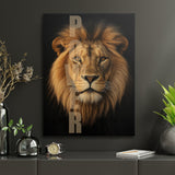 Motivational canvas wall art with a realistic lion head on a dark background and bold POWER text.