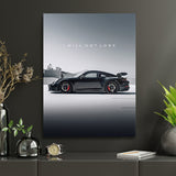 Motivational canvas wall art with black luxury sports car and white text I WILL NOT LOSE in a home office