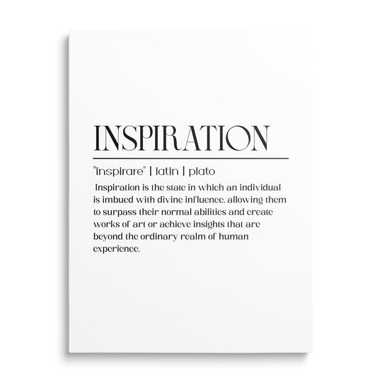 INSPIRATION motivational canvas print with a Latin quote and definition of inspiration on a white background