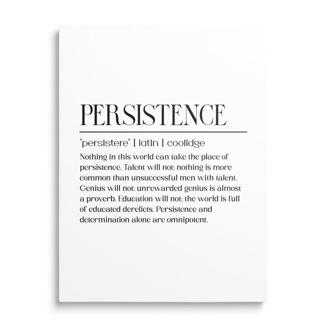 Front-view motivational wall art with a Latin Persistence quote in a minimalist modern design