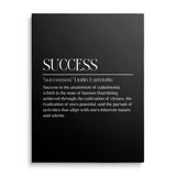 Motivational canvas print with a white Aristotle quote about success on a black minimalist background