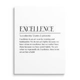 Motivational canvas print with a black and white Aristotle quote about the habit of excellence in a clean minimalist design