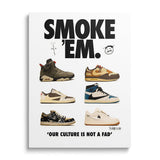 Modern wall art with six Nike sneakers and “SMOKE ’EM” text