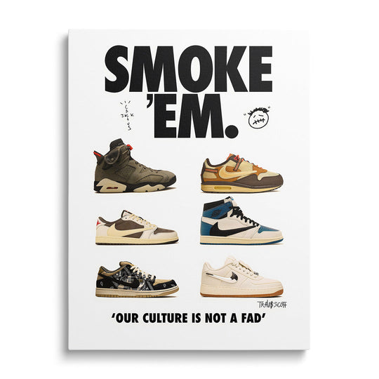 Modern wall art with six Nike sneakers and “SMOKE ’EM” text