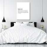 Ikigai definition motivational wall art in a bedroom, with a minimalist Japanese quote and zen philosophy