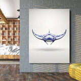 Modern canvas print with a porcelain stingray in an industrial bedroom, wall art above the bed