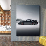 Motivational canvas wall art with black sports car and text I WILL NOT LOSE for a modern home office