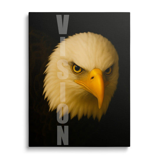 Motivational canvas wall art with a realistic front-facing eagle portrait and VISION text.