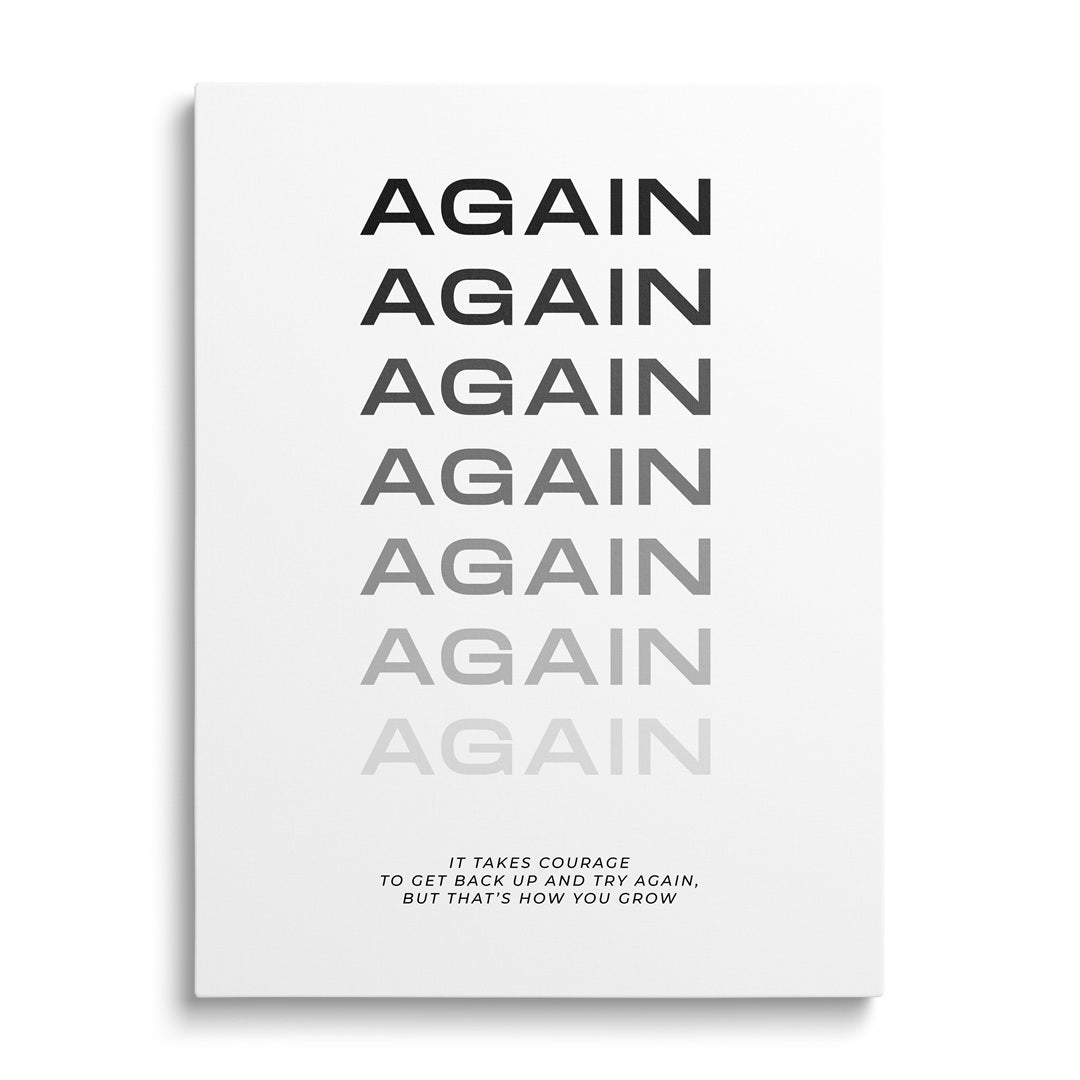 Motivational office wall art with minimalist AGAIN typography.