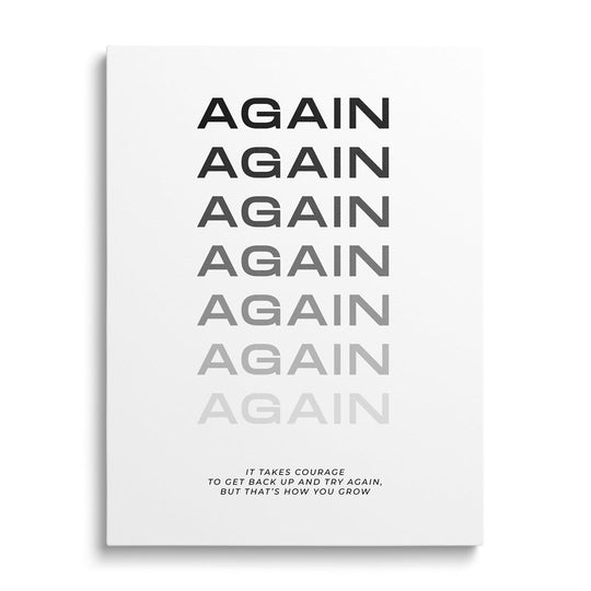 Motivational office wall art with minimalist AGAIN typography.