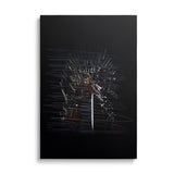 Canvas wall art with an epic sword in front of a spiked iron throne in dark fantasy style