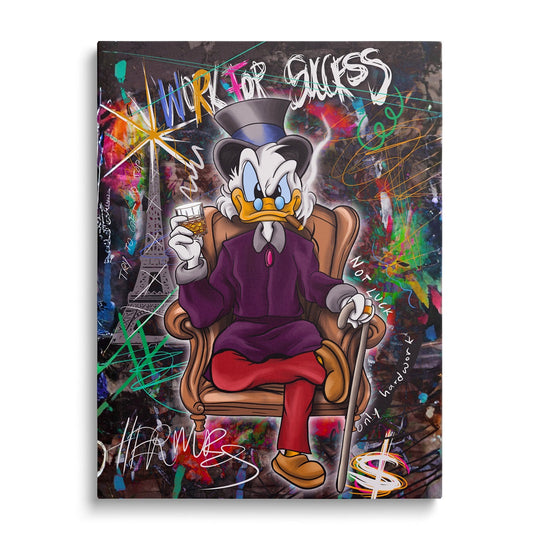 Pop art canvas print of Scrooge McDuck sitting in an armchair.