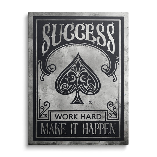 Office motivational wall art with a spade symbol and the words SUCCESS, Work Hard, Make It Happen.