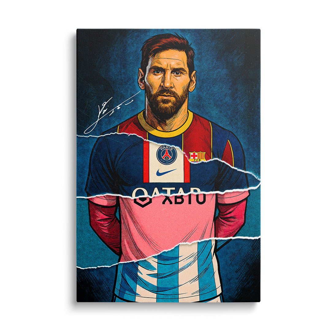 Pop art canvas wall art with a front-facing football player portrait and street art performance motivation