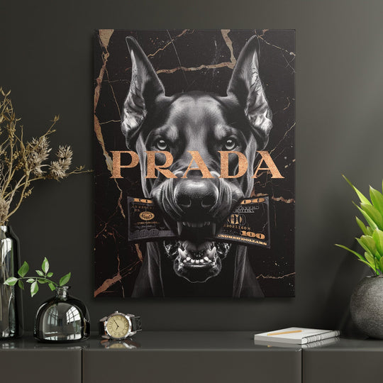 Luxury canvas wall art Lifestyle with black psem holding bankovku and gold text money mindset