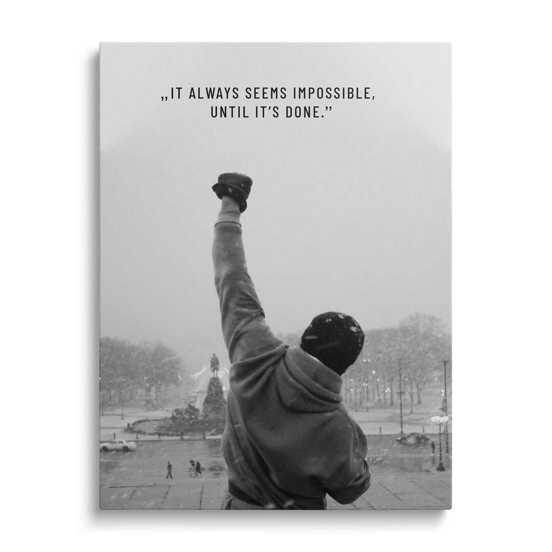 Motivational canvas wall art inspired by the movie Rocky with a famous quote.