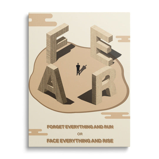 Motivational canvas wall art with 3D FEAR lettering.